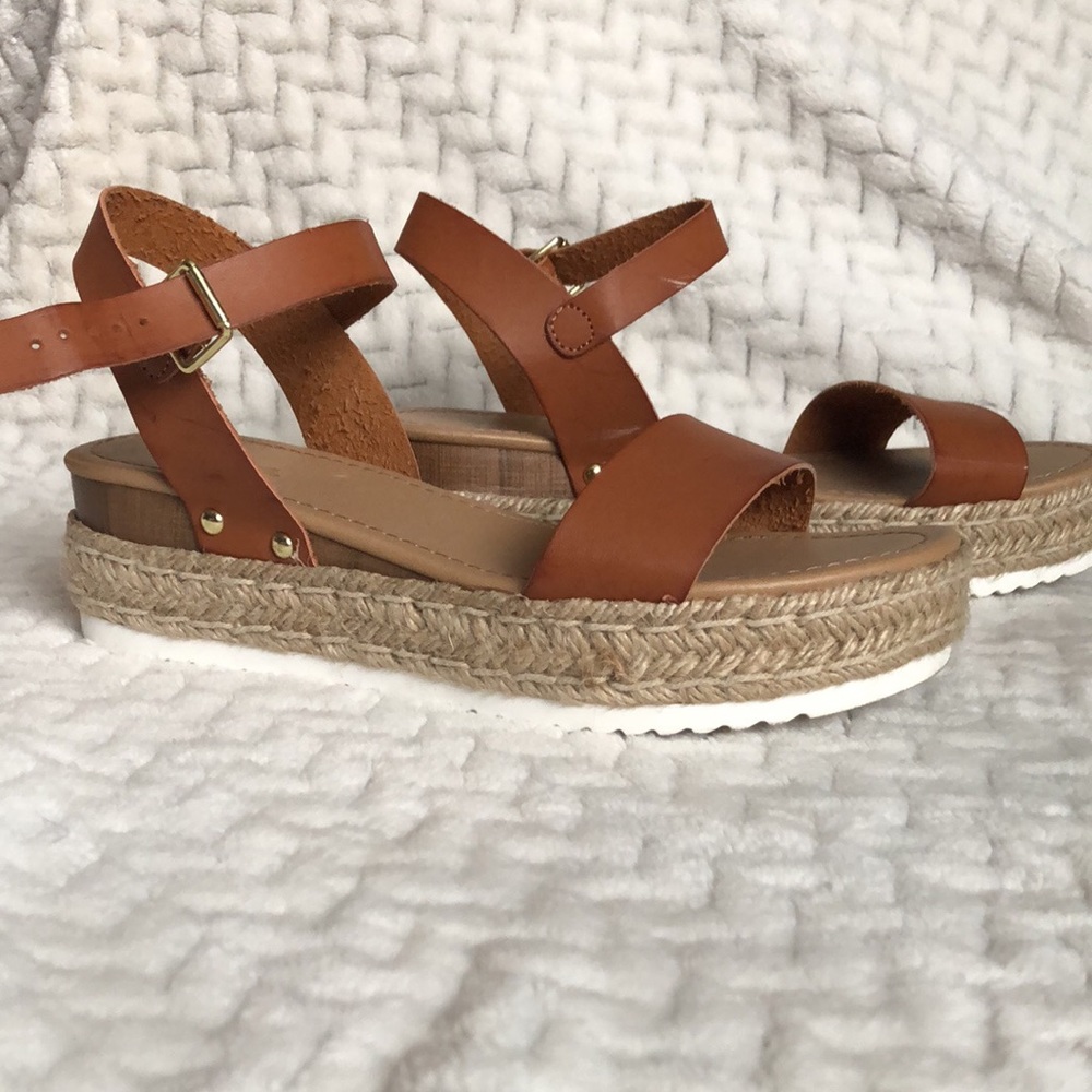 Tan platform espadrille sandals
